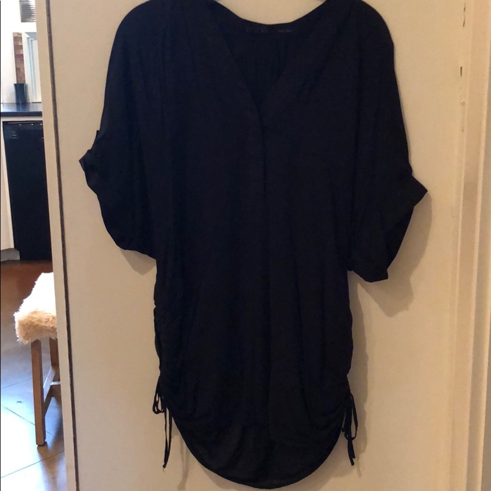 Black All Saints tunic with side, tied gathers.